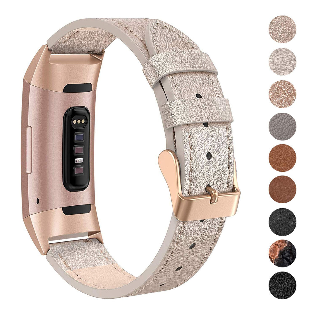 Rigtigt holdbart Fitbit Charge 3 Ægte læder Rem - Beige#serie_3