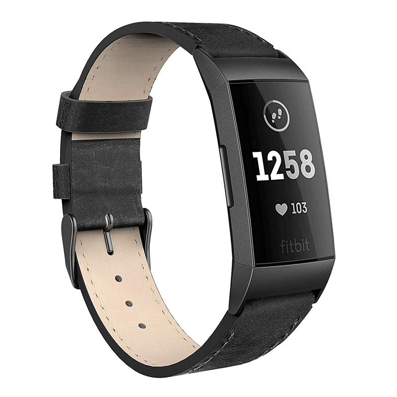 Rigtigt holdbart Fitbit Charge 3 Ægte læder Rem - Sort#serie_6