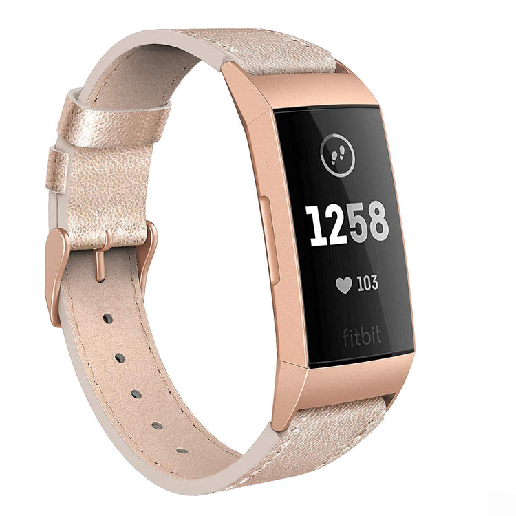 Rigtigt holdbart Fitbit Charge 3 Ægte læder Rem - Pink#serie_8