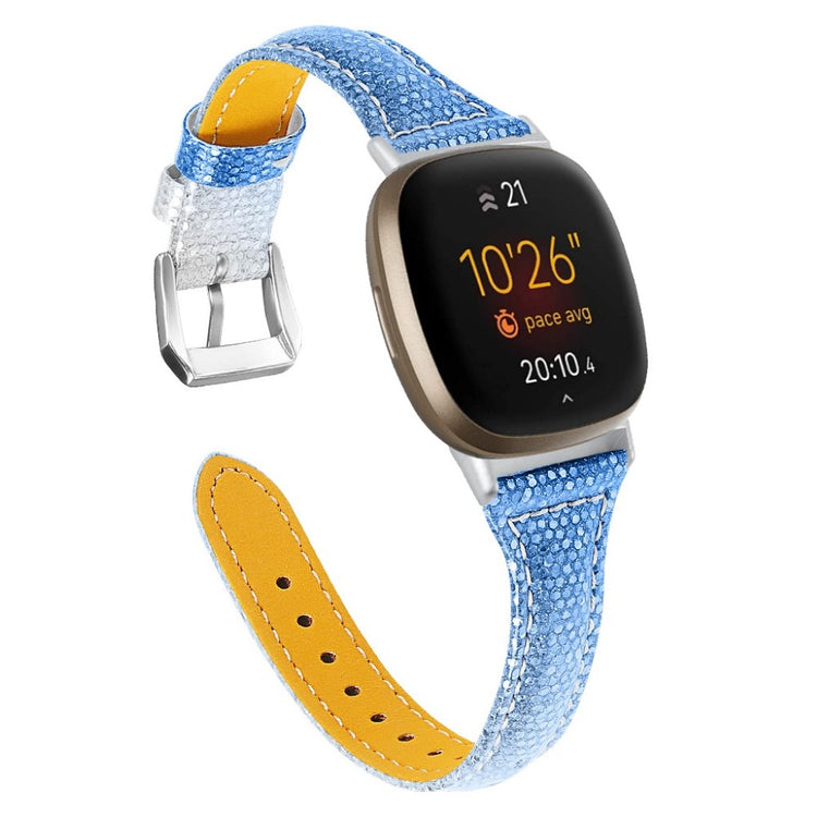 Mega smuk Fitbit Versa 3 / Fitbit Sense Ægte læder Rem - Blå#serie_4