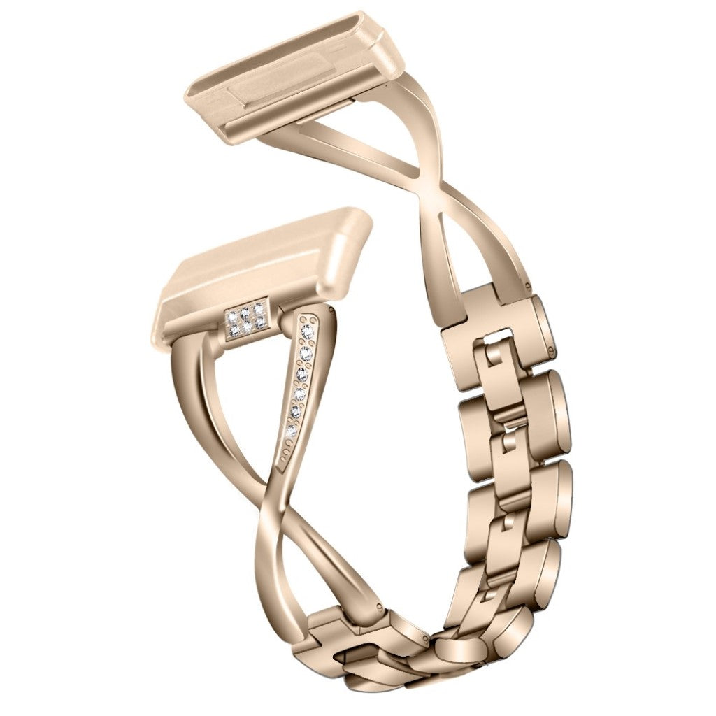 Fint Fitbit Versa 3 / Fitbit Sense Metal og Rhinsten Rem - Guld#serie_3
