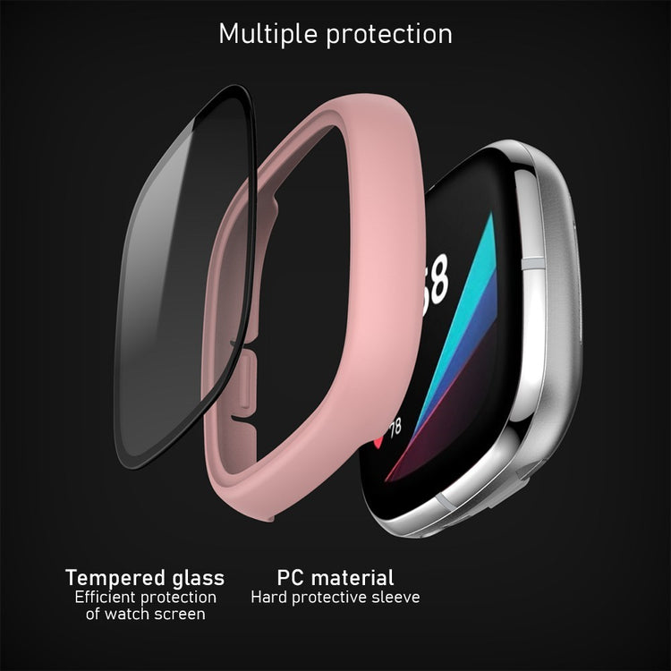 Super Pænt Fitbit Versa 3 Cover med Skærmbeskytter i Plastik og Hærdet Glas - Pink#serie_1