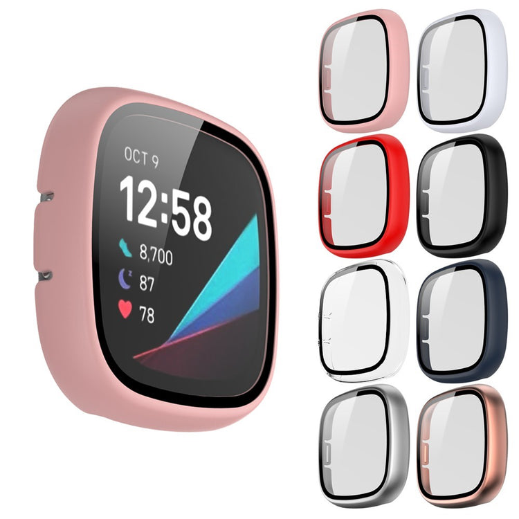 Super Pænt Fitbit Versa 3 Cover med Skærmbeskytter i Plastik og Hærdet Glas - Pink#serie_1