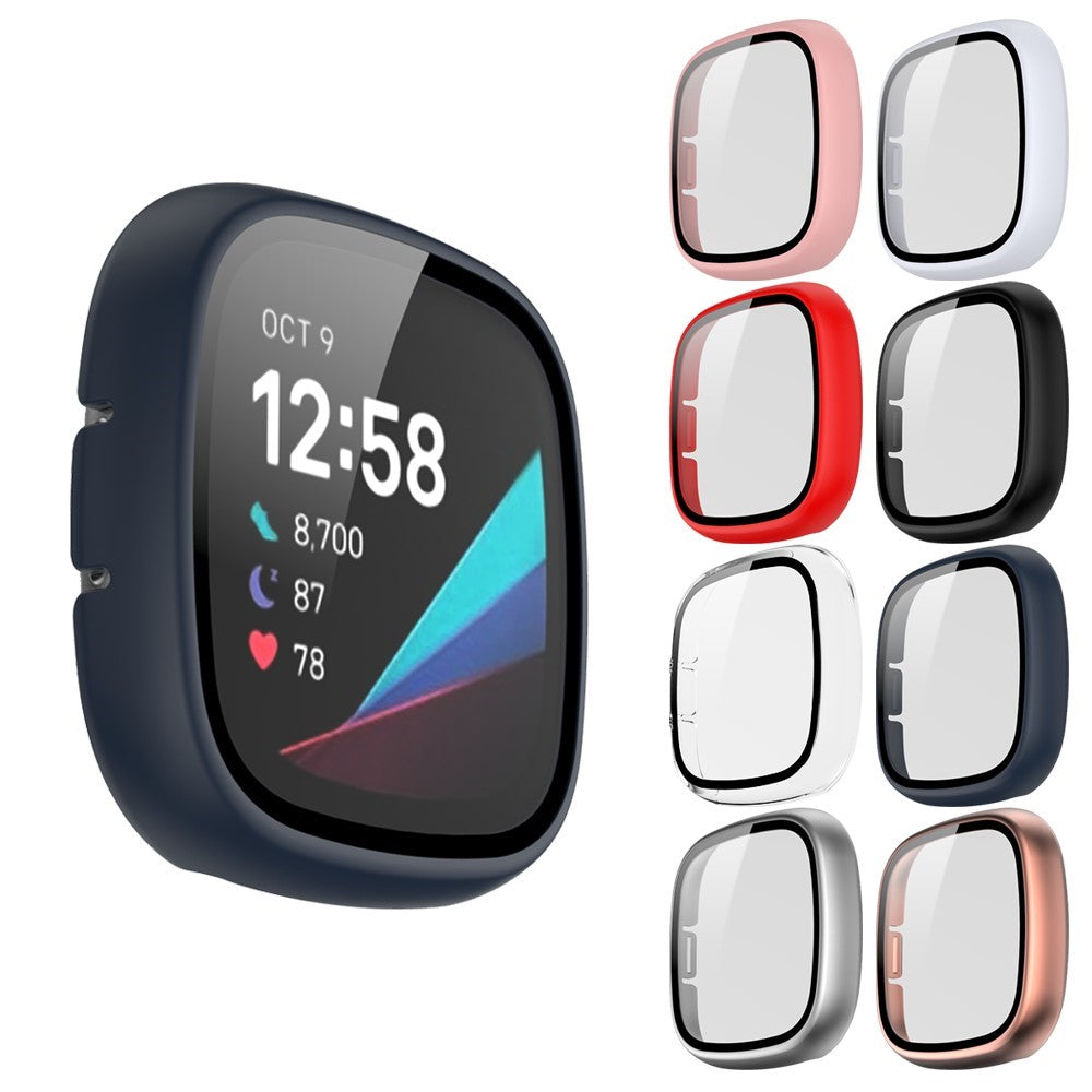 Super Pænt Fitbit Versa 3 Cover med Skærmbeskytter i Plastik og Hærdet Glas - Blå#serie_5