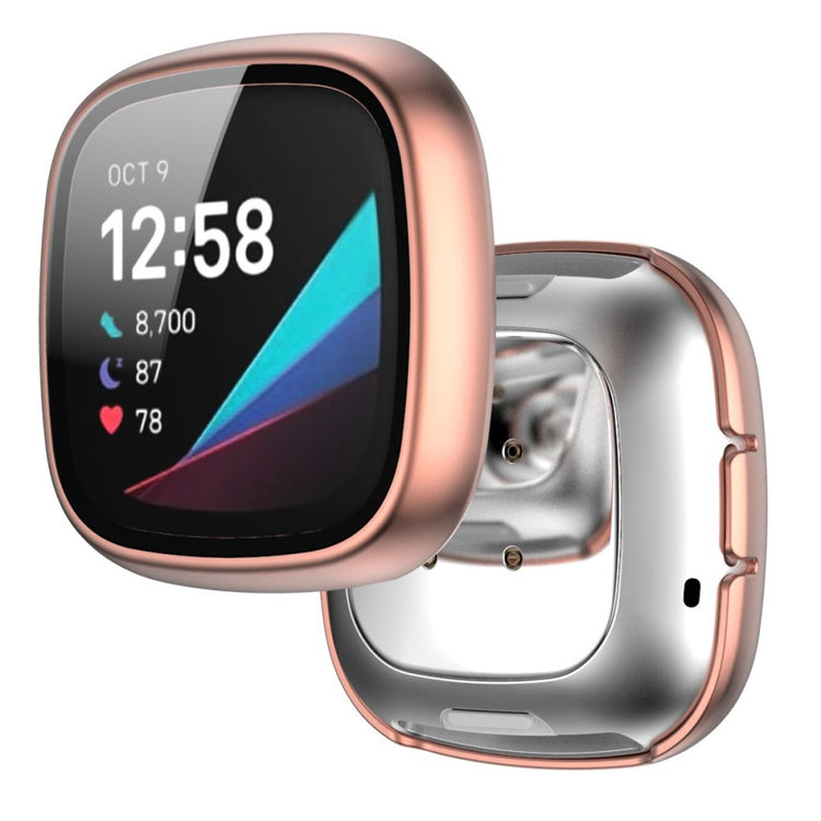 Super Pænt Fitbit Versa 3 Cover med Skærmbeskytter i Plastik og Hærdet Glas - Pink#serie_6