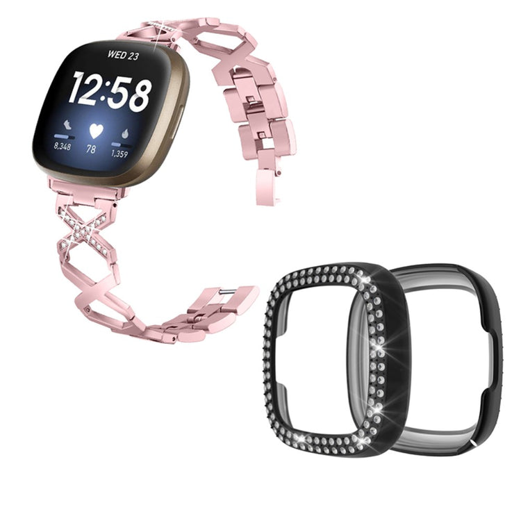 Fitbit Sense / Fitbit Versa 3 Metal Rem med Cover - Pink#serie_3