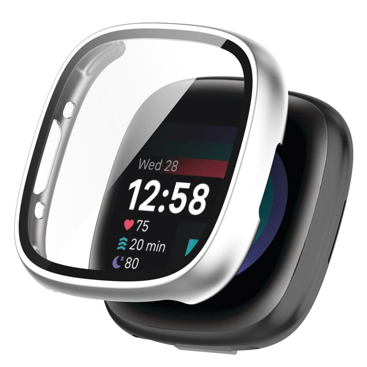 Alle Tiders Fitbit Sense 2 / Fitbit Versa 4 Cover med Skærmbeskytter i Plastik og Hærdet Glas - Sølv#serie_4